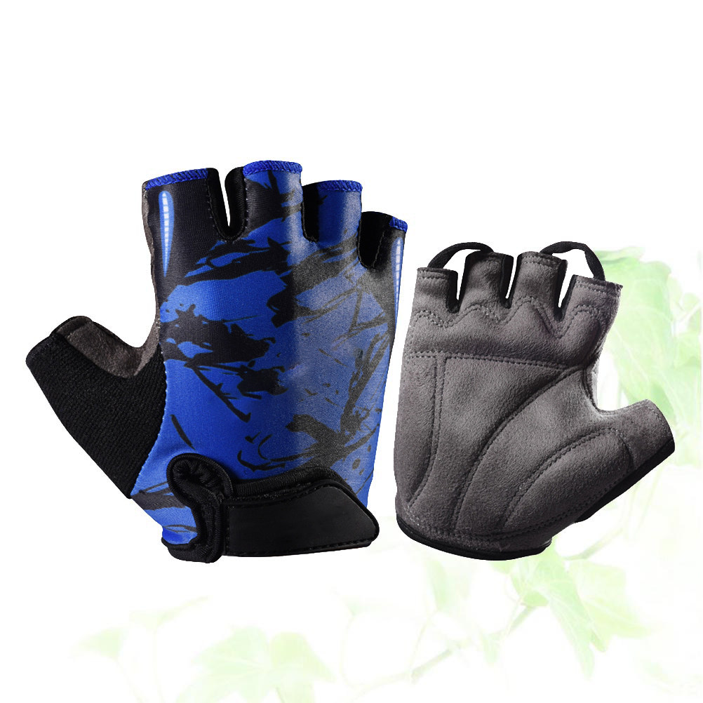 Fishing Gloves - 屋外スポーツ用、指先が開いたグローブ、衝撃吸収、ブルーのトーテム柄、サイズL、通気性、滑り止め、サイクリング、釣り、フィットネス用。