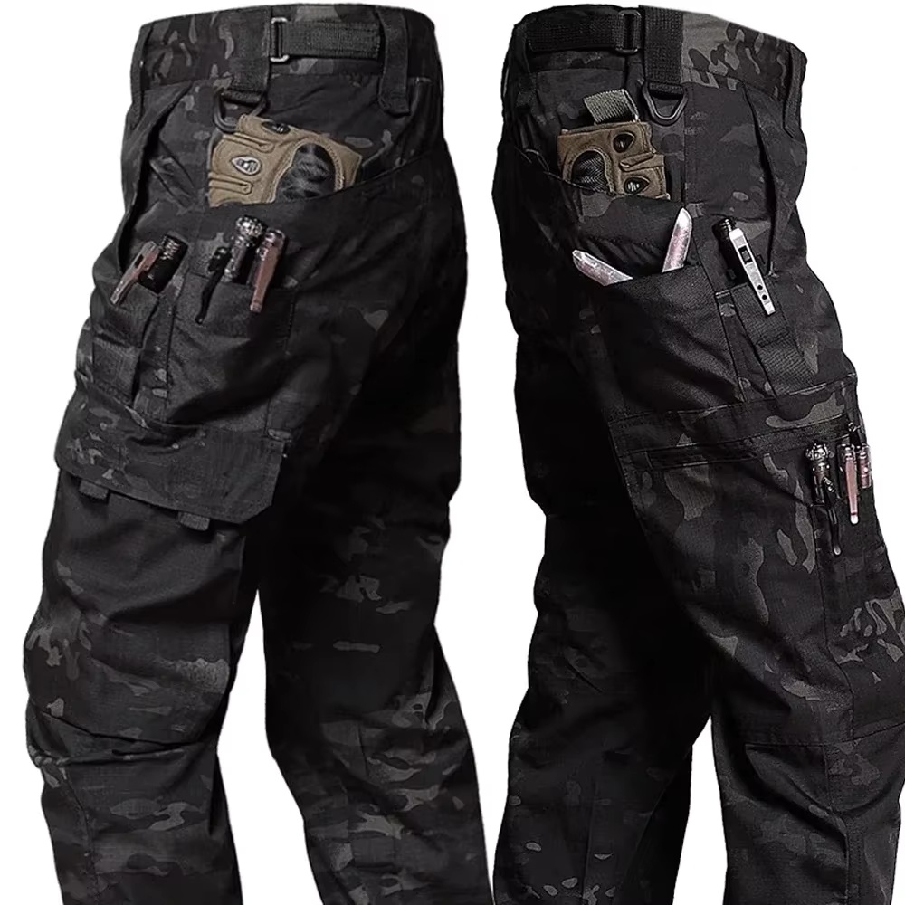 Fishing Pants Waterproof - メンズタクティカルパンツ屋外作業カジュアルカーゴパンツ防水マルチポケット耐摩耗性屋外トレーニングパンツ