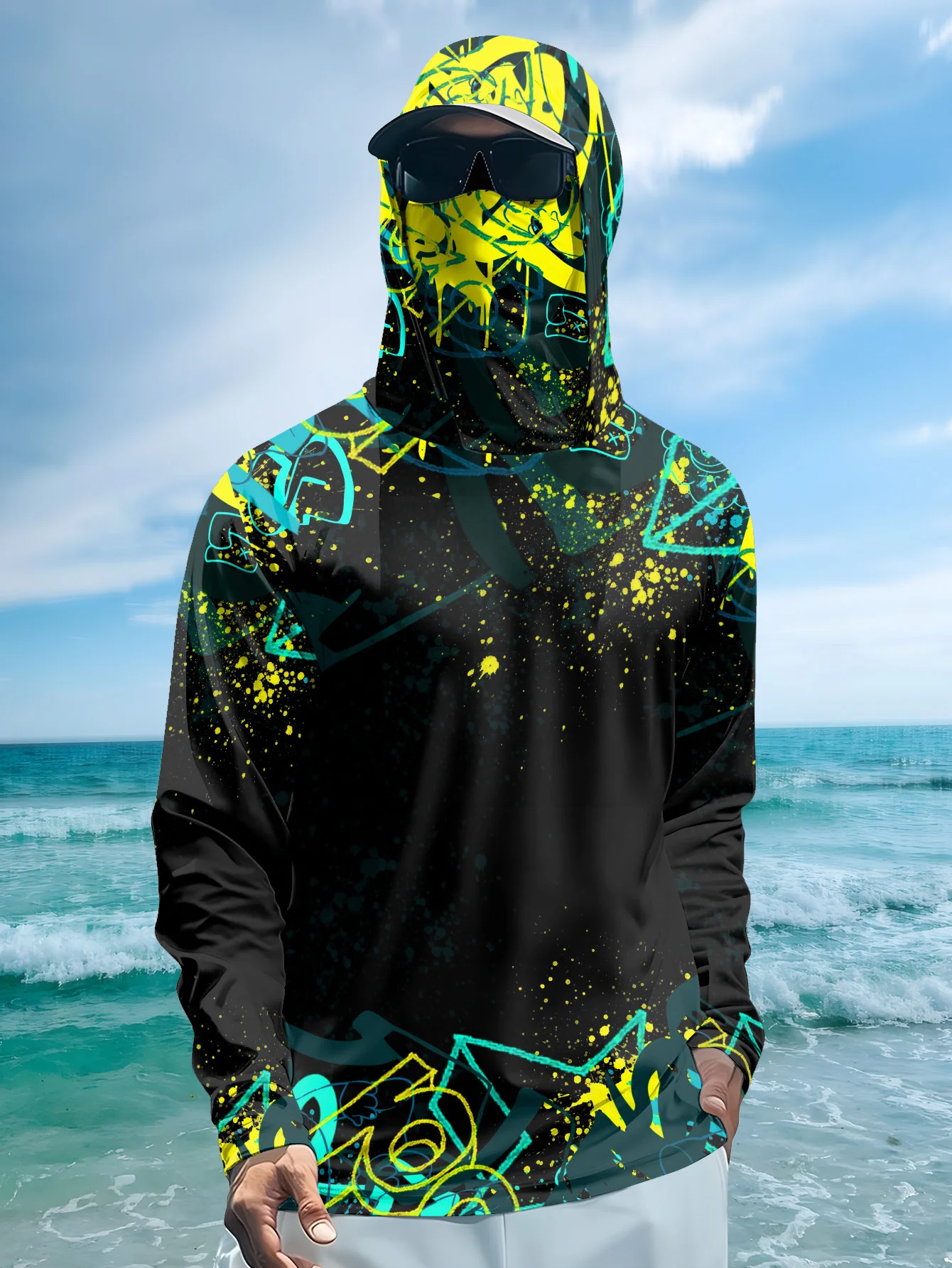 メンズ UPF50+ 釣り用フード付きシャツ、フェイスマスク - Fishing Mask Sun Protection のレビューと価格