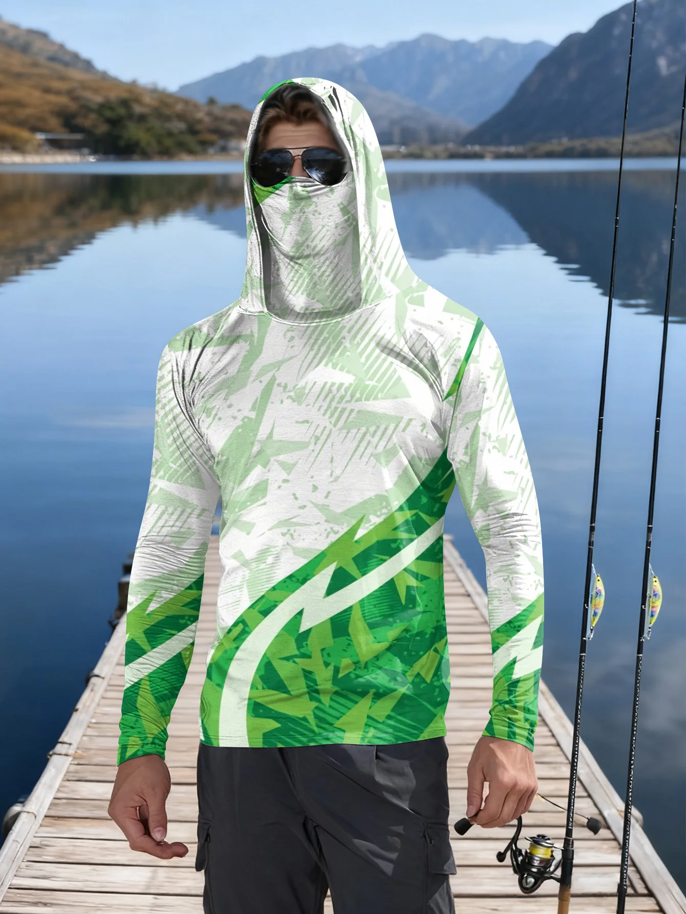 メンズ用フィッシングシャツ、フード付き、UPF（紫外線防御指 - Fishing Mask Sun Protection のレビューと価格