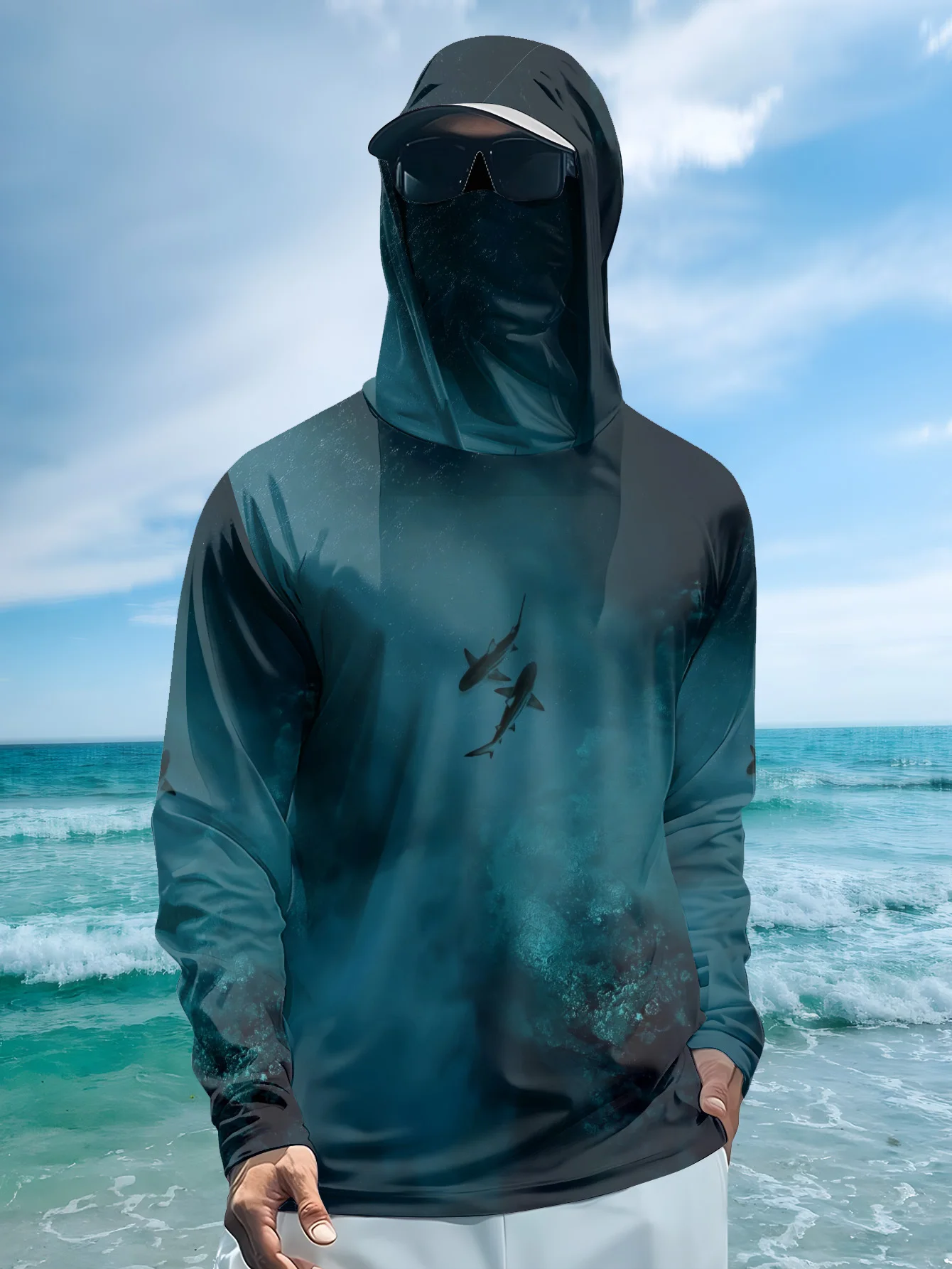 UPF50+ メンズ フィッシング フーディー マスク内蔵  - Fishing Mask Sun Protection のレビューと価格